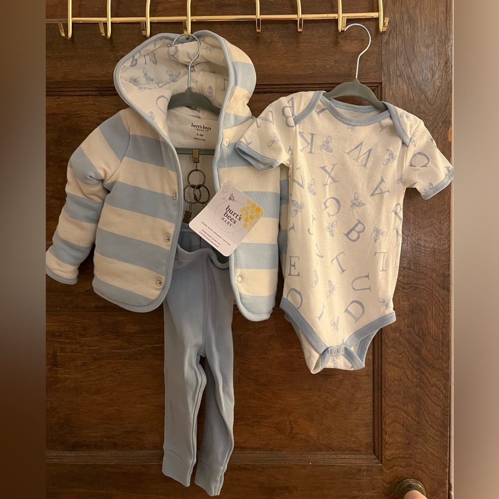 Burt’s Bees Baby Rugby Striped Blue/Cream Baby Outfit Set